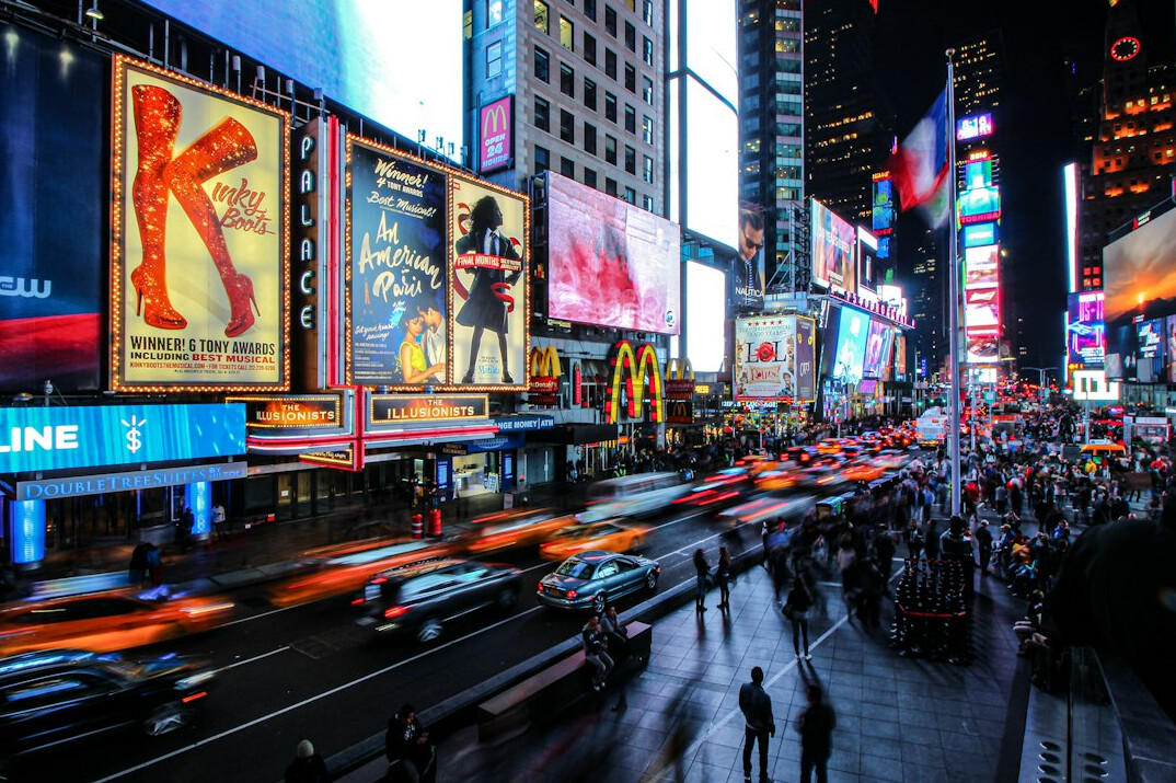 Digital advertising billboard screens in a city