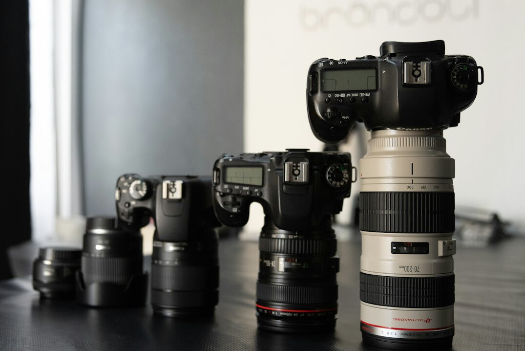 Row of professional photographers with cameras